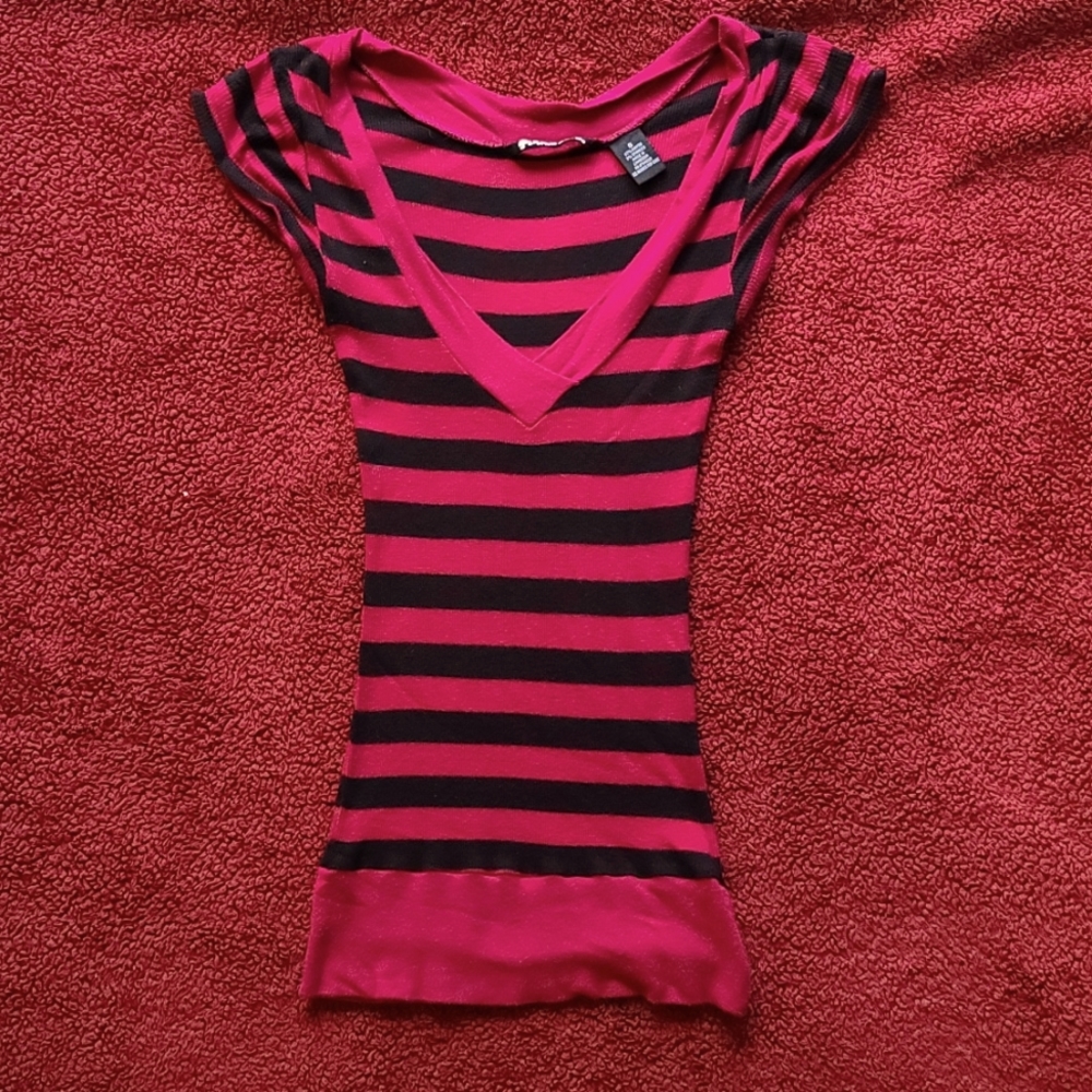 Red & black striped top